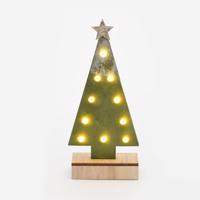 ACA Lighting dřevěná dekorace zelený strom se zlatou hvězdou, 10 MINI LED na baterie (2xAA), WW, IP20, 12.5X4.5X27cm X061011210 Teplá bílá