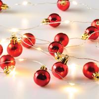 ACA Lighting "vánoční girlanda s červenými baňkami" 20 LED WW stříbrný měďený drát dekorační řetěz, baterie (2xAA) IP20 190 plus 30cm X13201101 Teplá bílá