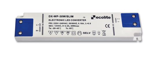 Ecolite El. trafo 230V-12V,2.5A,30W, 1,6mm,IP20 DX-WP-30W/SLIM