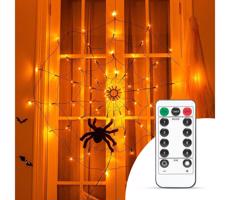 LED Dekorační řetěz HALLOWEEN LED/5V/8 funkcí pavučina + dálkové ovládání