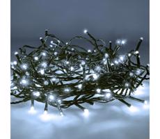LED venkovní vánoční řetěz, 200 LED, 20m, přívod 5m, 8 funkcí, časovač, IP44, studená bílá  1V102-W-1