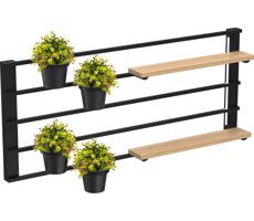 Nástěnná police s květináči a LED osvětlením SHELF 50x118 cm černá/béžová