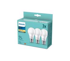 Philips LED sada žárovek 3x10W-75W E27 1055lm 2700K set 3ks, bílá