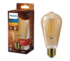 Philips Vintage LED filament žárovka E27 ST64 7W 40W 470lm 1800K nestmívatelná, zlatá