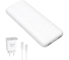 Power Bank 10000 mAh + adaptér 20W Power Delivery + USB-C/USB-C kabel 1m bílá