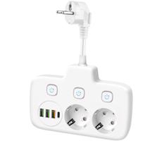 Rozbočovací zásuvka s vypínačem LINEA 2x230V + 4xUSB A/C bílá