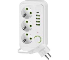 Rozbočovací zásuvka s vypínačem LINEA 3x230V + 5xUSB A/C 1,5 m bílá