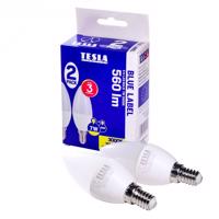 Tesla - LED žárovka CANDLE svíčka, E14, 7W, 230V, 560lm, 25 000h, 3000K teplá bílá, 180st. 2ks Teplá bílá