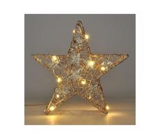 vánoční hvězda glitter, zlatá, kovová, 14x LED, 2x AA